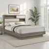 Fene California King Bed, Bookcase Headboard, Gray, Hidden Storage