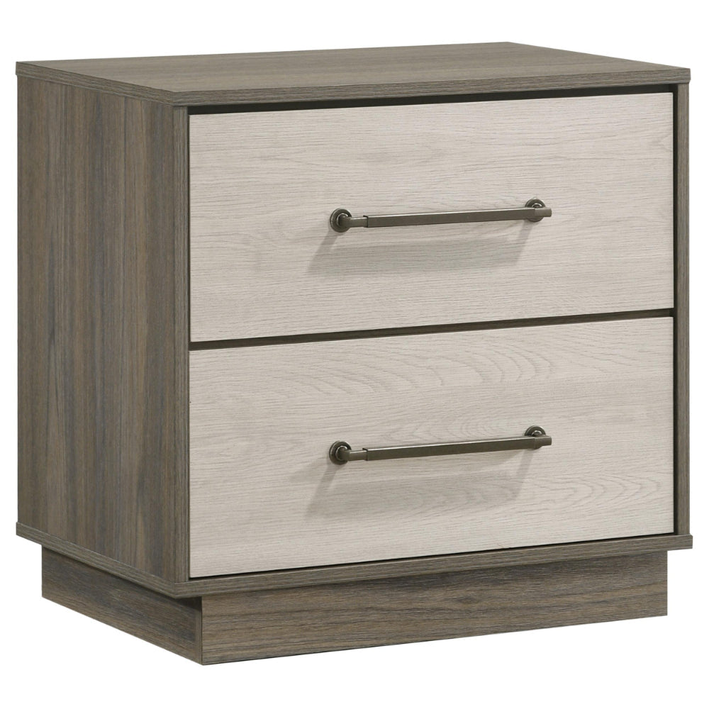 Fene Nightstand, 2 Storage Drawers with Nickel Handles, 24 Inch Gray