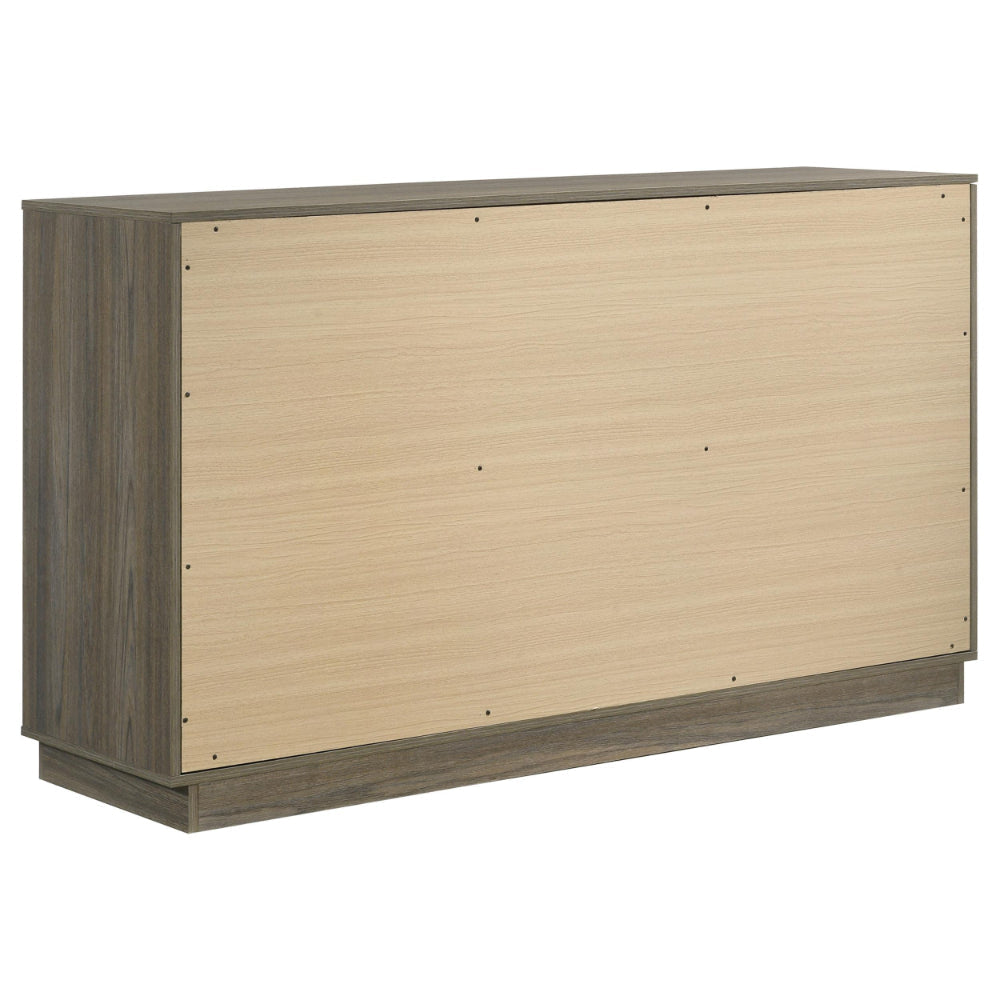 Fene Wide Dresser 9 Storage Drawers with Nickel Bar Handles Gray BM328692