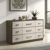 Fene Wide Dresser, 9 Storage Drawers with Nickel Bar Handles, Gray