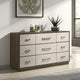 Fene Wide Dresser, 9 Storage Drawers with Nickel Bar Handles, Gray