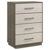 Fene Tall Dresser Chest, 4 Storage Drawers, Nickel Bar Handles, Gray