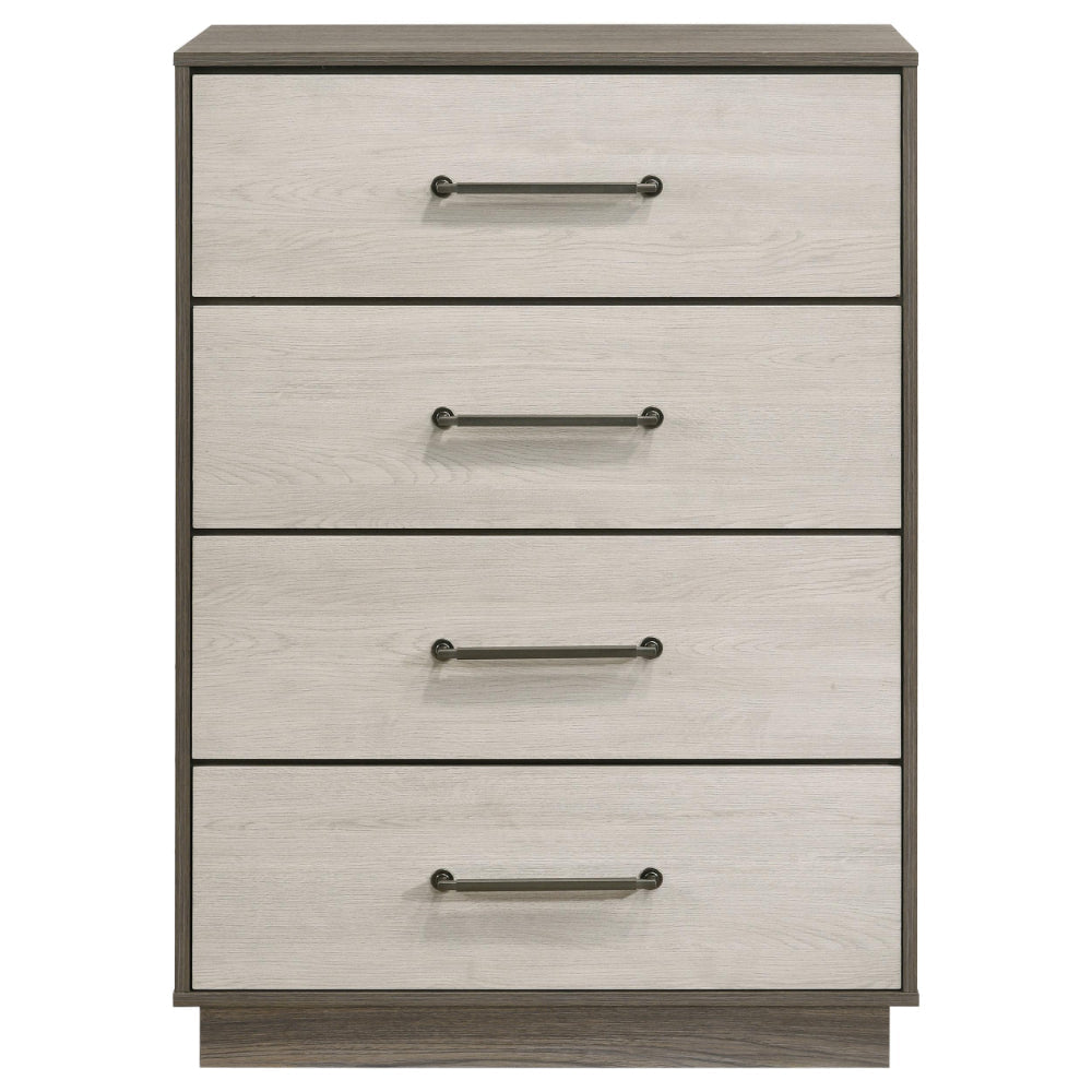 Fene Tall Dresser Chest 4 Storage Drawers Nickel Bar Handles Gray BM328693