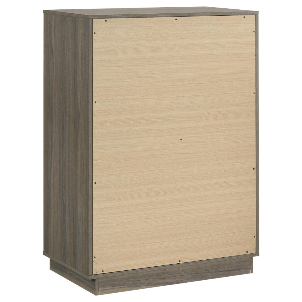 Fene Tall Dresser Chest 4 Storage Drawers Nickel Bar Handles Gray BM328693