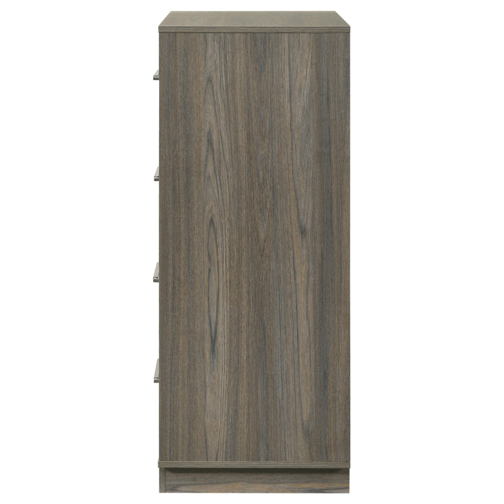 Fene Tall Dresser Chest 4 Storage Drawers Nickel Bar Handles Gray BM328693