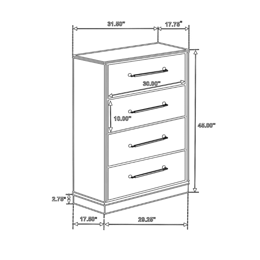 Fene Tall Dresser Chest 4 Storage Drawers Nickel Bar Handles Gray BM328693