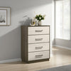 Fene Tall Dresser Chest, 4 Storage Drawers, Nickel Bar Handles, Gray
