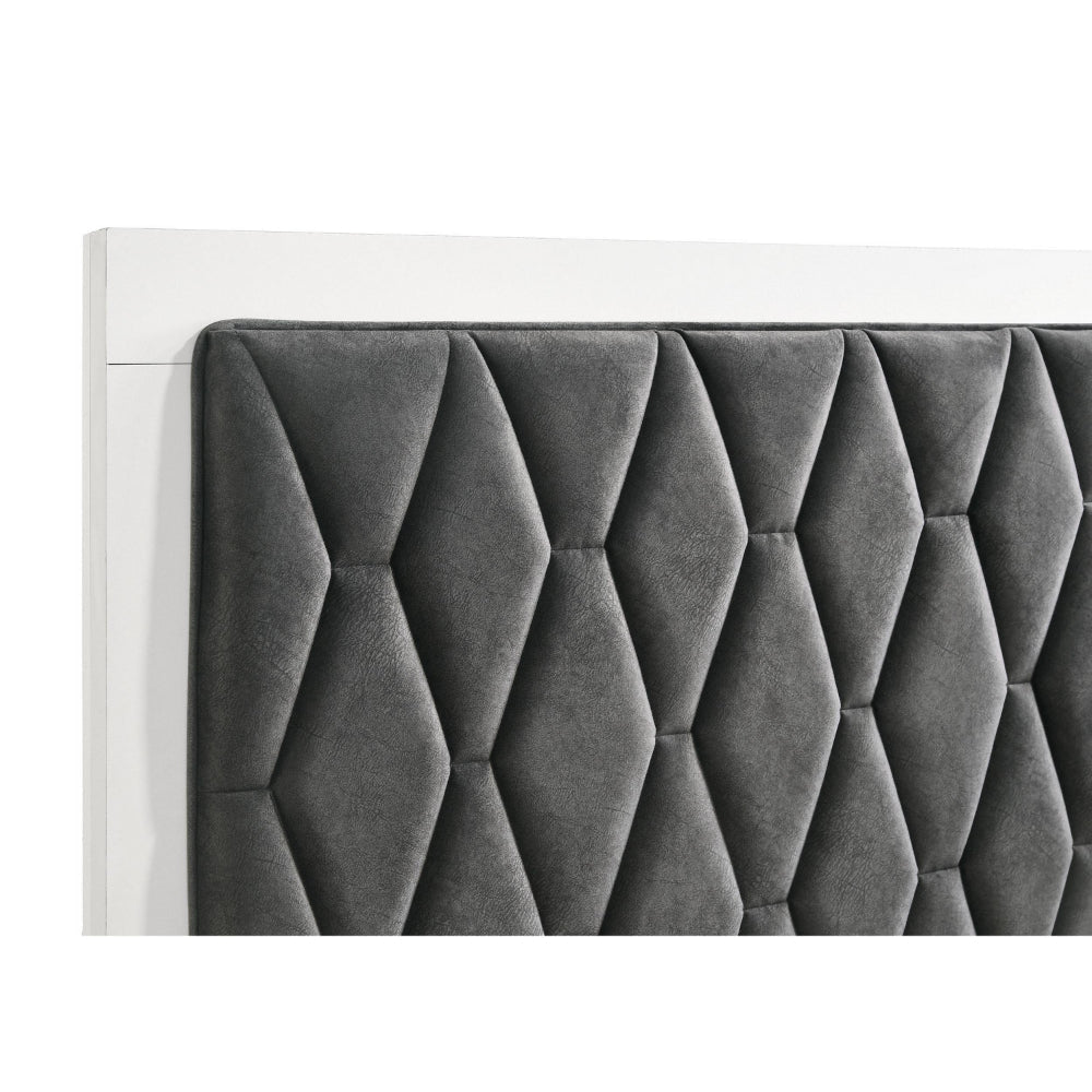 Noro California King Bed White Melamine Hexagonal Tufted Upholstery