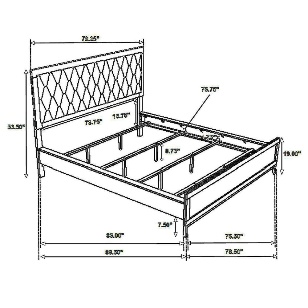 Noro California King Bed White Melamine Hexagonal Tufted Upholstery