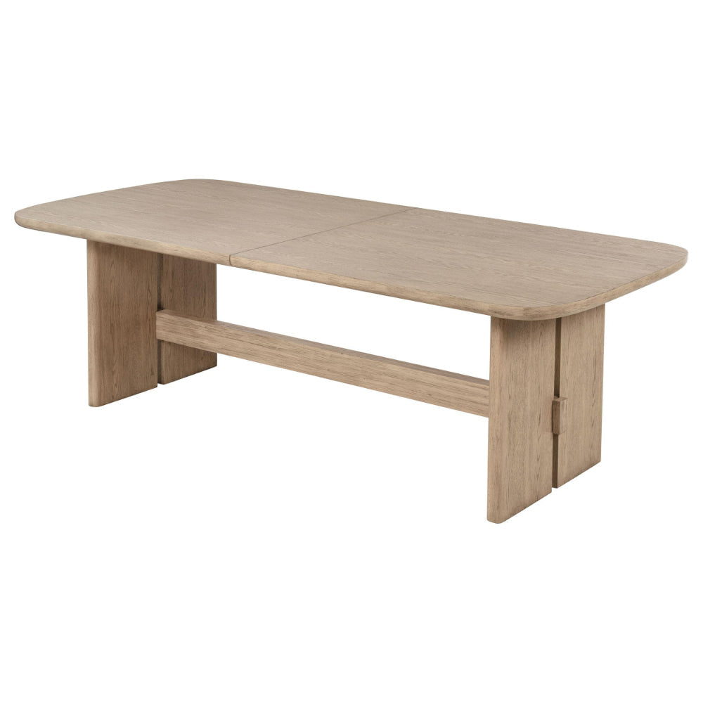 Lno Dining Table 92-110 Inch Extendable Leaf Top Oak Beige Hardwood BM328697