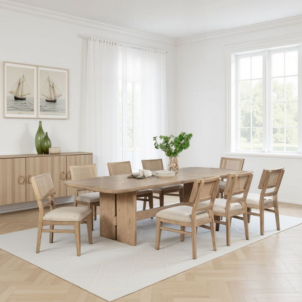 Lno Dining Table, 92-110 Inch Extendable Leaf Top, Oak Beige Hardwood