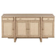 Lno Sideboard Buffet Cabinet, 4 Cane Woven Doors, Beige Wood 66 Inch