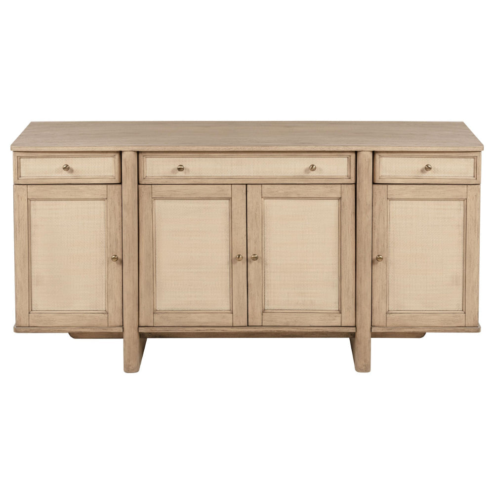 Lno Sideboard Buffet Cabinet 4 Cane Woven Doors Beige Wood 66 Inch BM328699