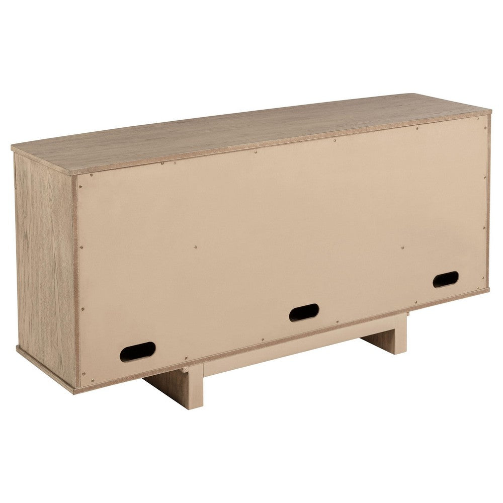 Lno Sideboard Buffet Cabinet, 4 Cane Woven Doors, Beige Wood 66 Inch