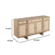 Lno Sideboard Buffet Cabinet, 4 Cane Woven Doors, Beige Wood 66 Inch