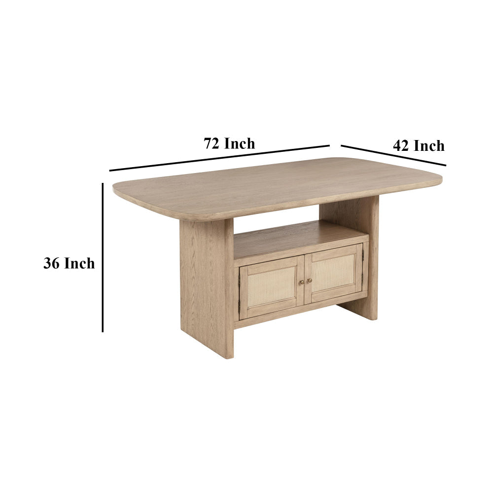 Lno Counter Height Dining Table w Storage Cabinet 72 Inch Beige Wood BM328701