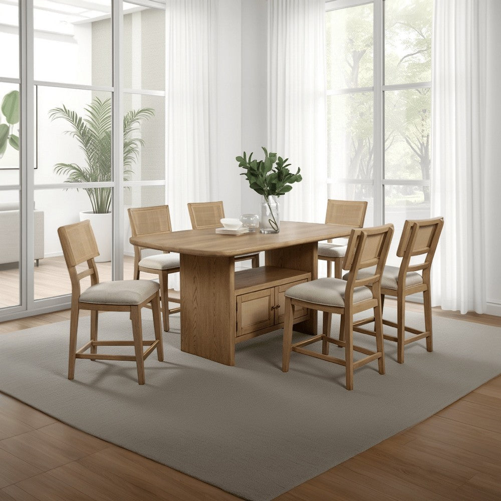 Lno Counter Height Dining Table w Storage Cabinet, 72 Inch Beige Wood