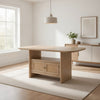 Lno Counter Height Dining Table w Storage Cabinet, 72 Inch Beige Wood