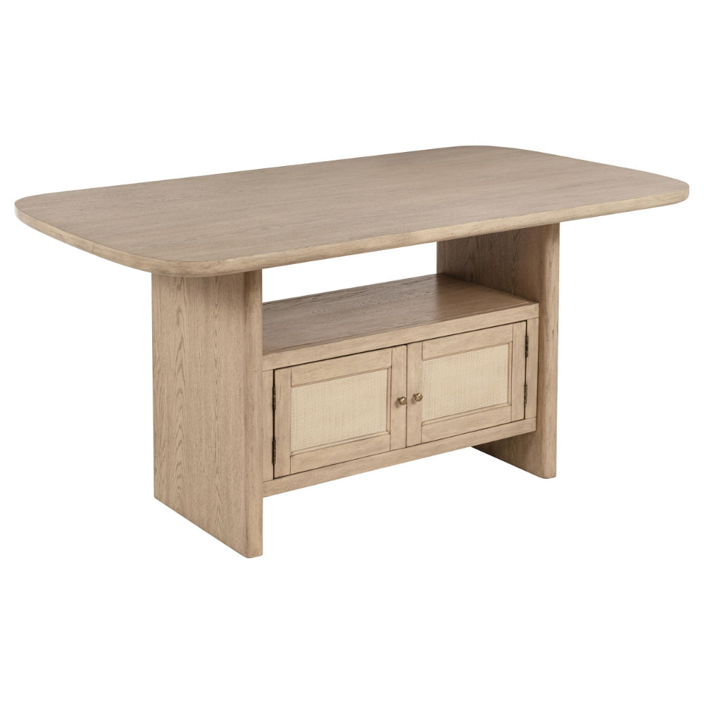 Lno Counter Height Dining Table w Storage Cabinet, 72 Inch Beige Wood