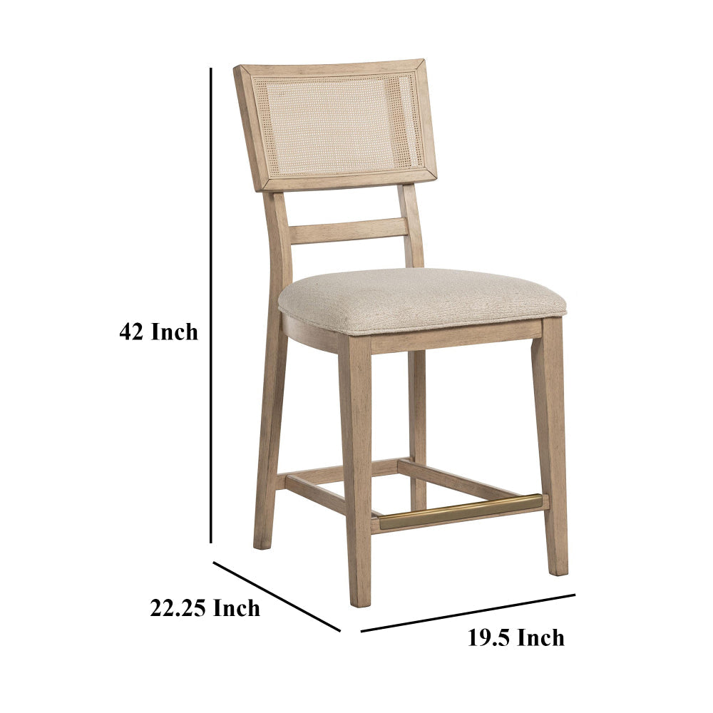 Lno Counter Dining Side Chair Set of 2 Rattan Woven Back Beige Wood BM328702
