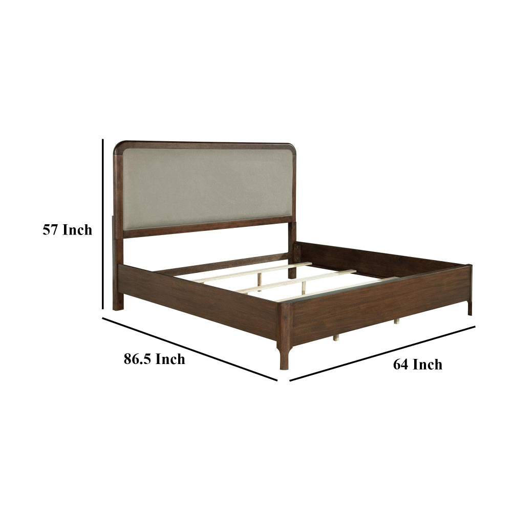 Rie Queen Bed Taupe Gray Upholstered Headboard Walnut Brown Wood