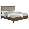 Rie California King Bed Taupe Gray Headboard Walnut Brown Wood