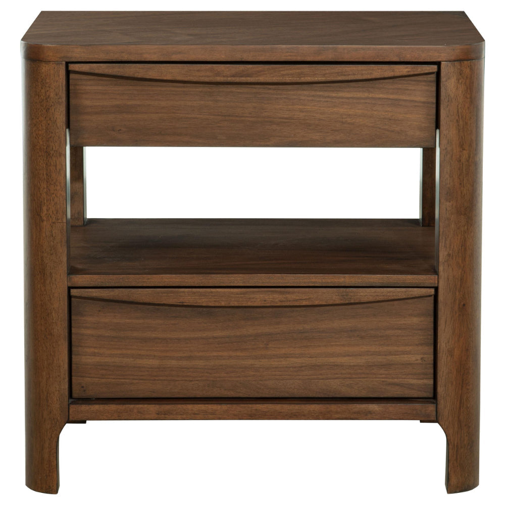 Rie Nightstand w 2 Drawers and Lower Shelf Walnut Brown Poplar Wood BM328706