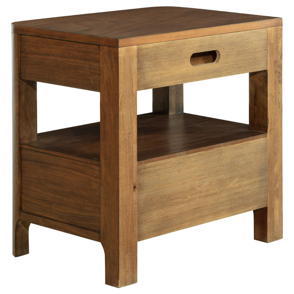 Rie Nightstand w 2 Drawers and Lower Shelf Walnut Brown Poplar Wood BM328706