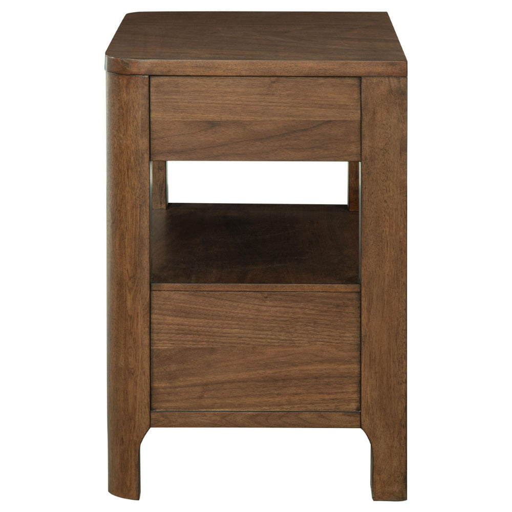 Rie Nightstand w 2 Drawers and Lower Shelf Walnut Brown Poplar Wood BM328706