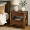 Rie Nightstand w 2 Drawers and Lower Shelf, Walnut Brown Poplar Wood