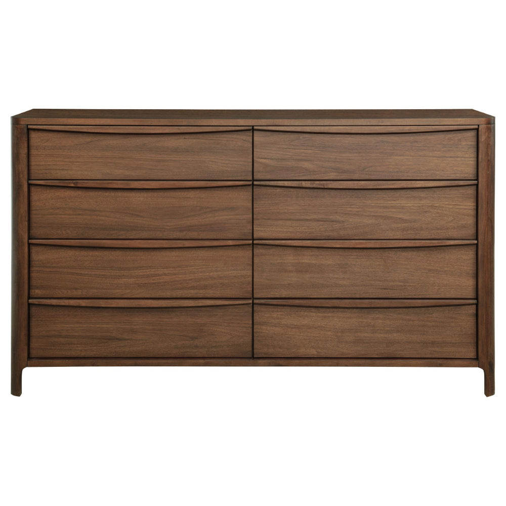 Rie Wide Dresser with 8 Storage Drawers Brown Walnut Poplar Wood BM328707