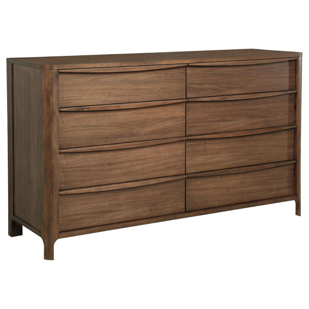 Rie Wide Dresser with 8 Storage Drawers, Brown Walnut Poplar Wood