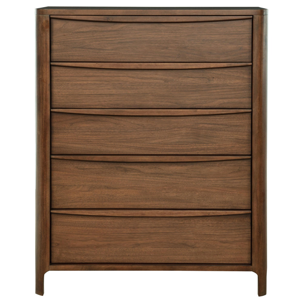 Rie Tall Dresser Chest with 5 Storage Drawers Brown Walnut Wood BM328708