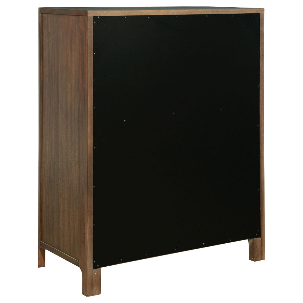 Rie Tall Dresser Chest with 5 Storage Drawers Brown Walnut Wood BM328708