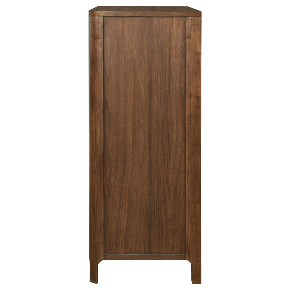 Rie Tall Dresser Chest with 5 Storage Drawers Brown Walnut Wood BM328708