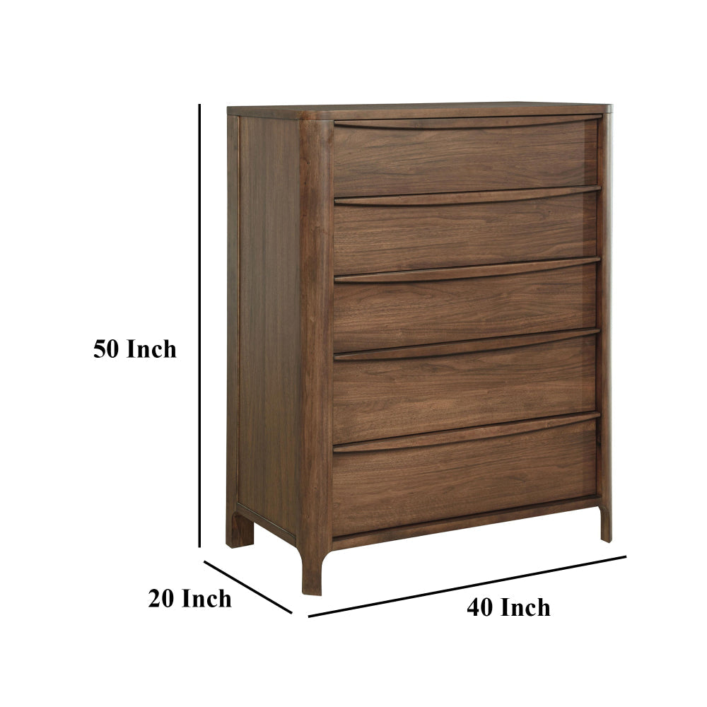 Rie Tall Dresser Chest with 5 Storage Drawers Brown Walnut Wood BM328708