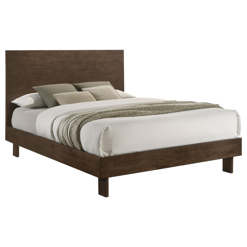 Genu Queen Platform Bed Panel Headboard Warm Walnut Brown Wood