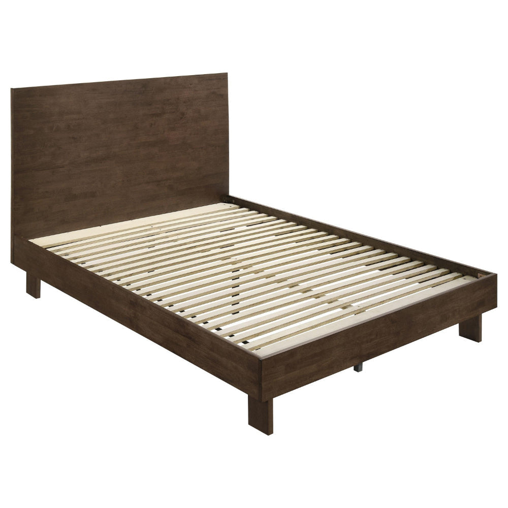 Genu Queen Platform Bed, Panel Headboard, Warm Walnut Brown Wood