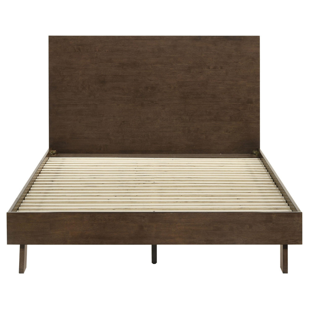 Genu Queen Platform Bed Panel Headboard Warm Walnut Brown Wood