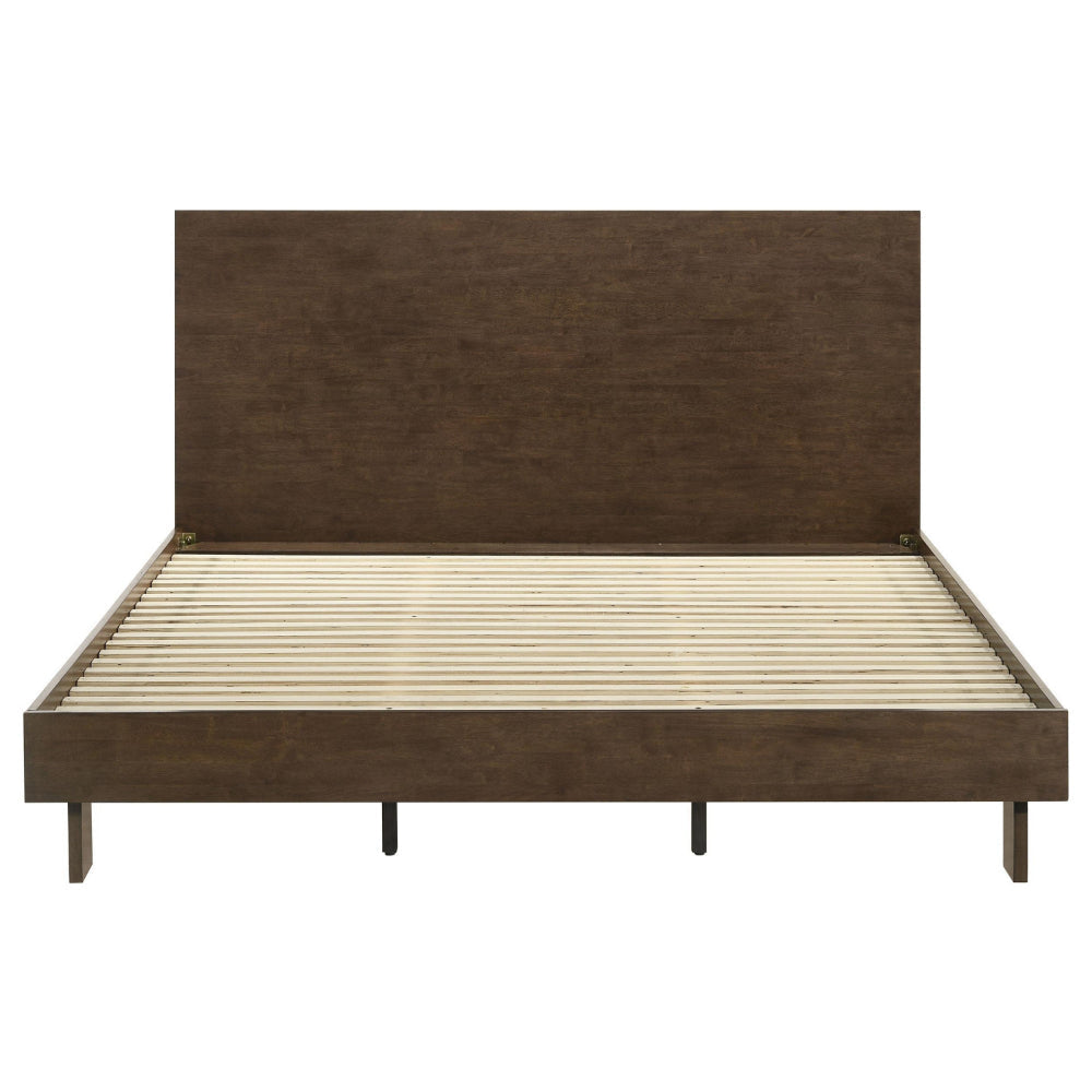Genu King Size Platform Bed Panel Headboard Warm Walnut Brown Wood