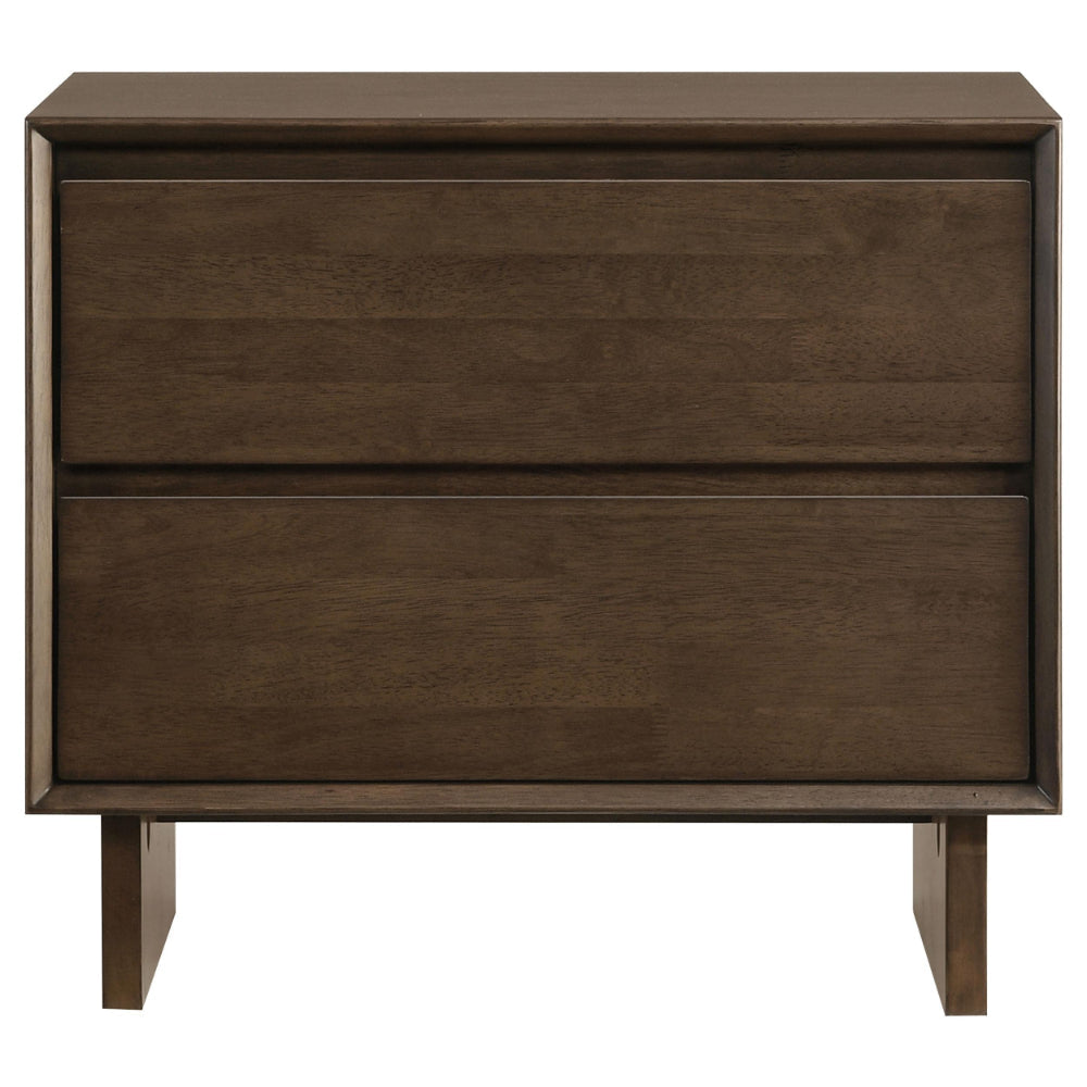 Genu Nightstand 2 Drawers w Fingertip Handles Warm Walnut Brown BM328711