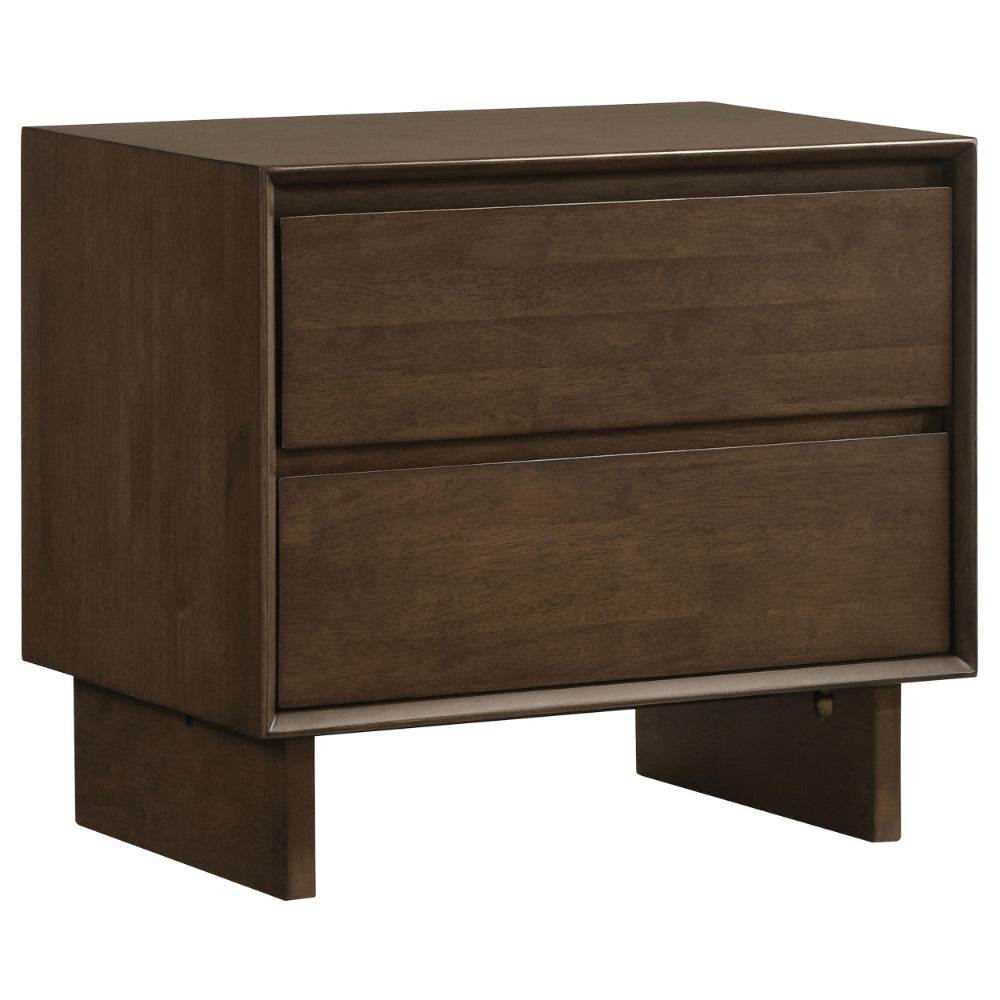 Genu Nightstand, 2 Drawers w Fingertip Handles, Warm Walnut Brown
