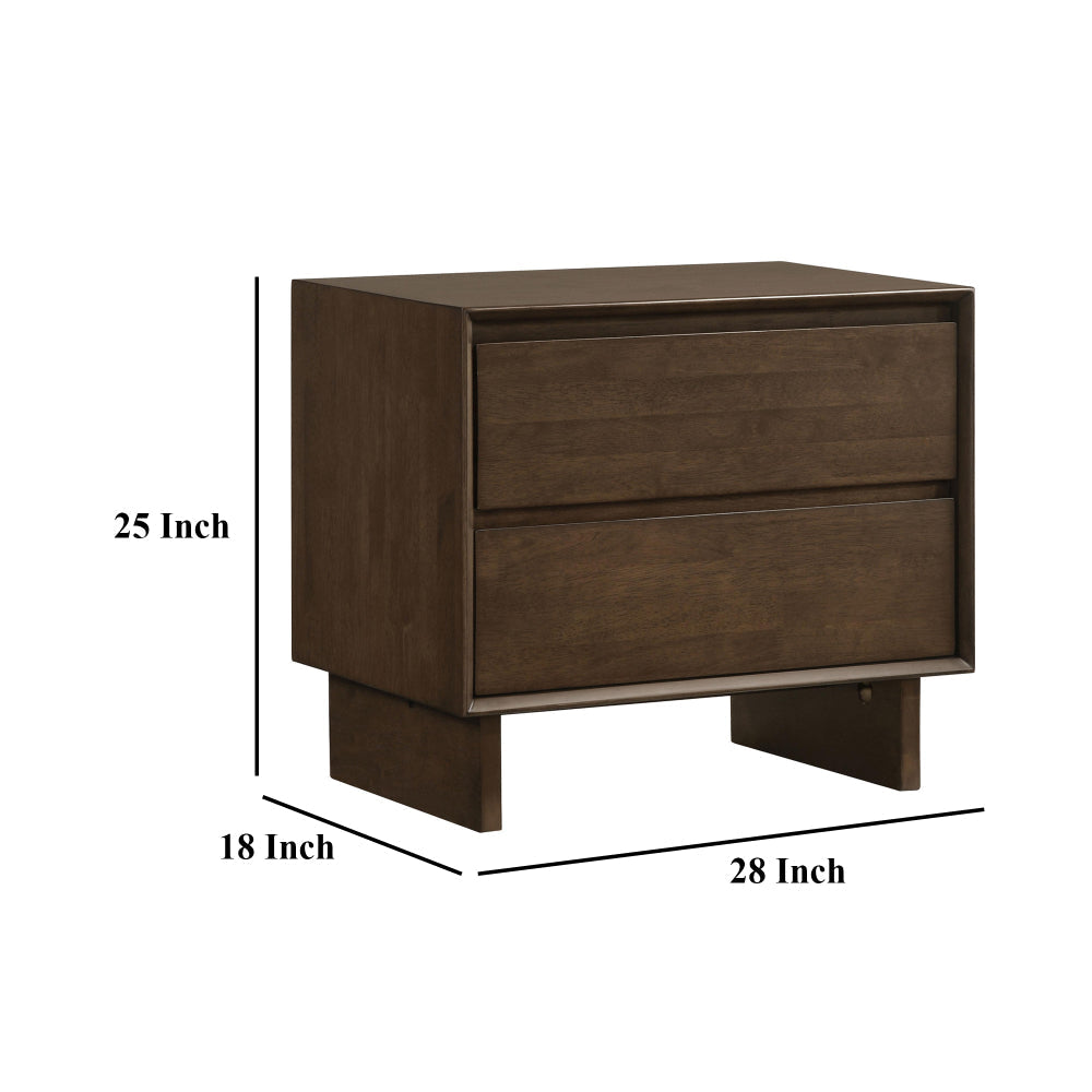 Genu Nightstand 2 Drawers w Fingertip Handles Warm Walnut Brown BM328711