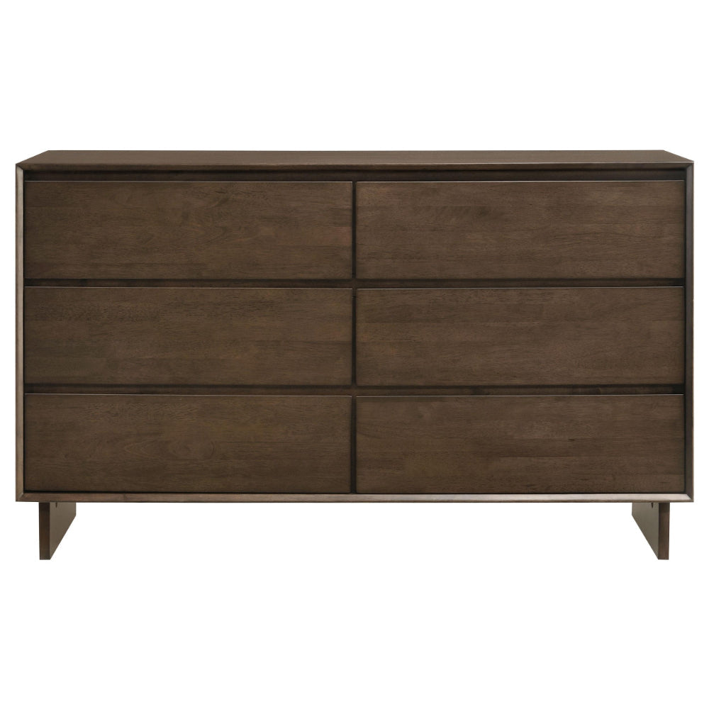 Genu Wide Dresser 6 Drawers w Fingertip Handles Warm Walnut Brown BM328712