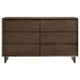 Genu Wide Dresser 6 Drawers w Fingertip Handles Warm Walnut Brown BM328712