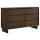 Genu Wide Dresser, 6 Drawers w Fingertip Handles, Warm Walnut Brown