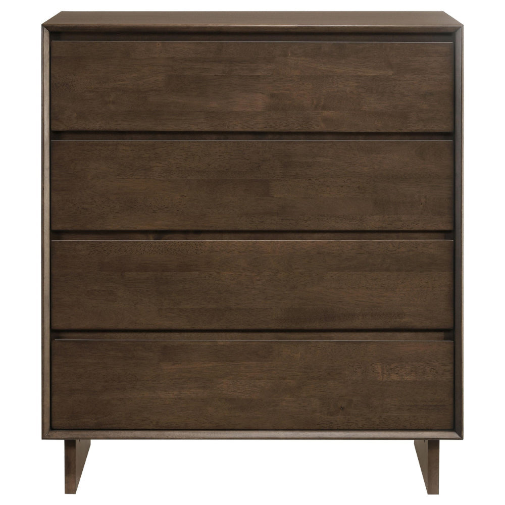 Genu Tall Dresser Chest 4 Drawers Fingertip Handles Walnut Brown BM328713