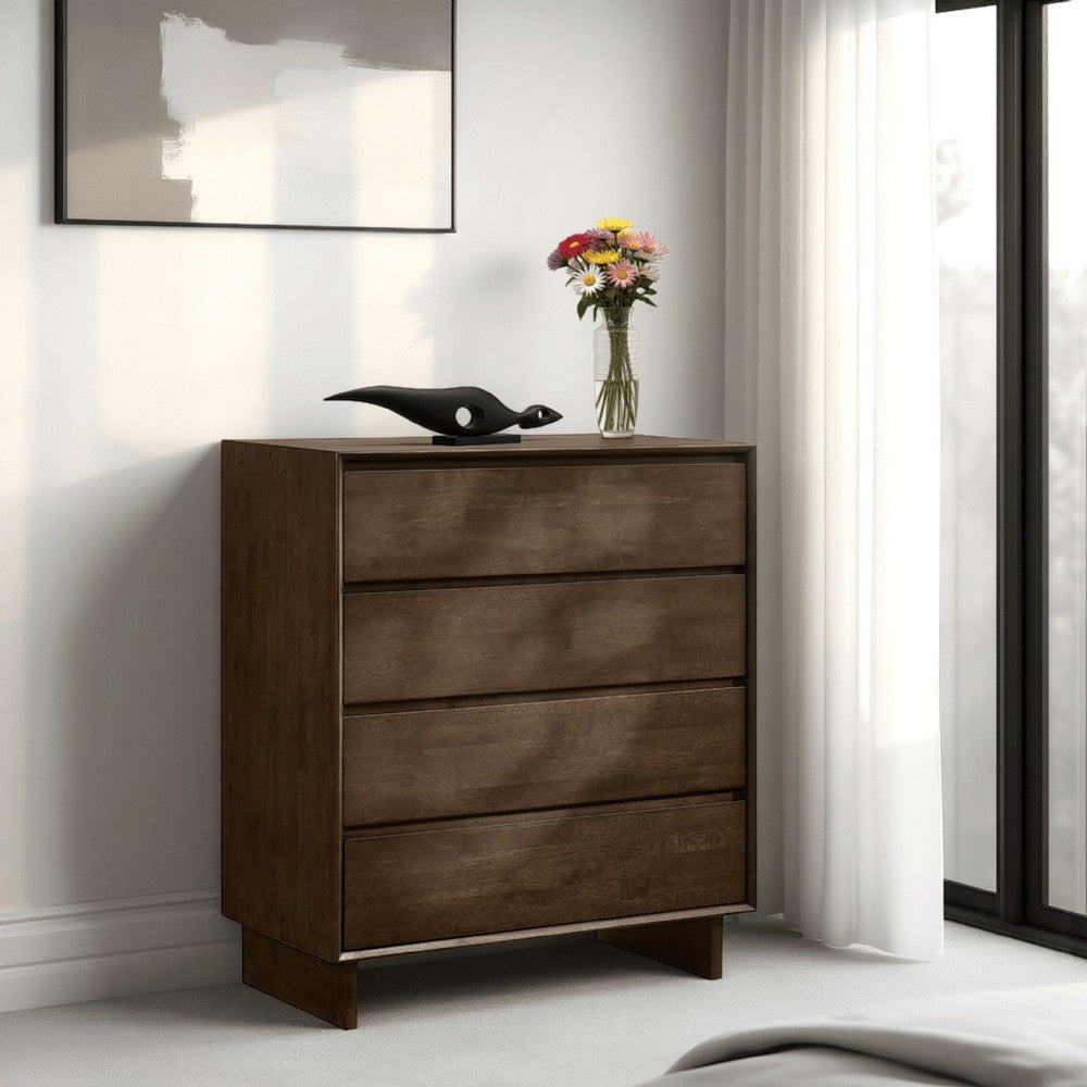 Genu Tall Dresser Chest, 4 Drawers, Fingertip Handles, Walnut Brown