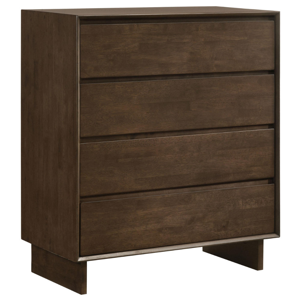 Genu Tall Dresser Chest, 4 Drawers, Fingertip Handles, Walnut Brown