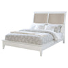 Heo King Size Bed Sleigh Beige Upholstered Headboard White Wood